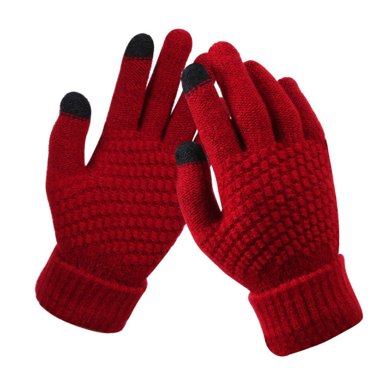 Blaudonau- Milduall Strickhandschuhe Bildschirmberührbare Verdickte Winterhandschuhe Rot