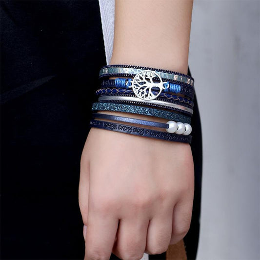 Blaudonau- Baum des Lebens Multi-Ring-Armband mit Perlen