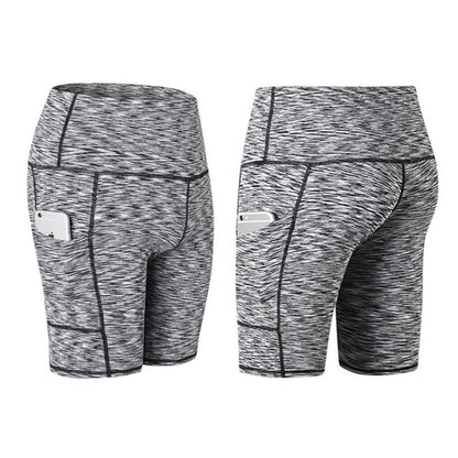 Blaudonau- Hohe Taille Laufen Yoga Shorts Hellgrau