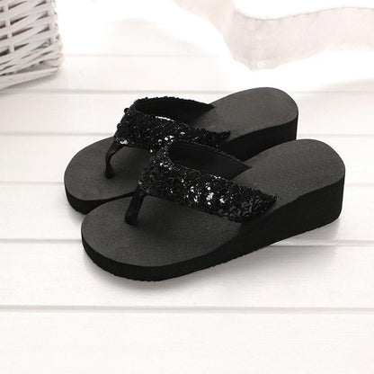 Blaudonau- Die neuesten Sommer-Pailletten der Frauen 2018 rutschfeste Sandalen Slipper Flip-Flops für Indoor Outdoor SCHWARZE