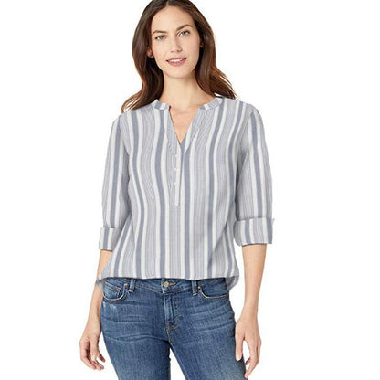 Blaudonau- Langarm-Baumwoll-Popover-Shirt Für Damen