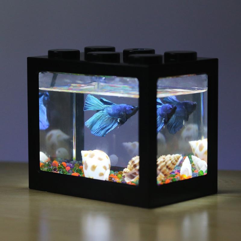 Blaudonau- Buntes klares Mini-Aquarium-Aquarium-LED-Licht-Büro-Desktopverzierungs-Dekor