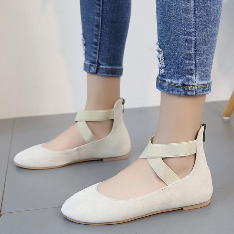 Blaudonau- Elastische Ballettschuhe mit Reisverschluss Beige