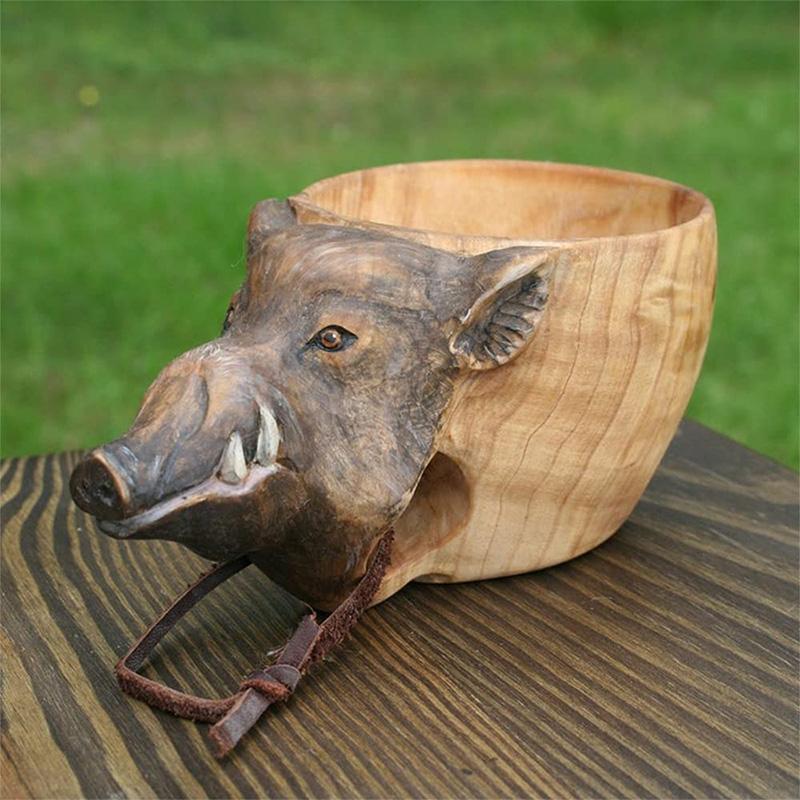 Blaudonau- Tierische Outdoor-Holzbecher Wildschwein