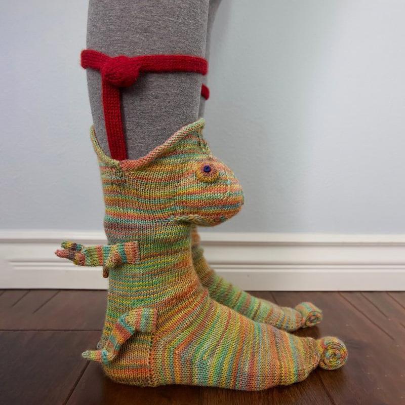 Blaudonau- Süße Gestrickte Tiersocken Chamäleon