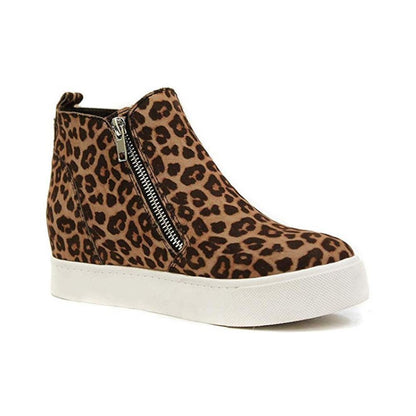 Blaudonau- Damen runde Zehen flache Fersen Turnschuhe Leopard