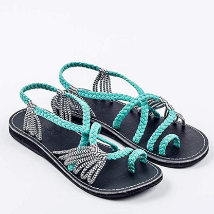 Blaudonau- Flip Flops Kreuzband Geflochtene Sandalen