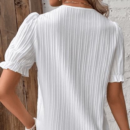 Blaudonau- V Neck Plain Lace Elegant Shirt