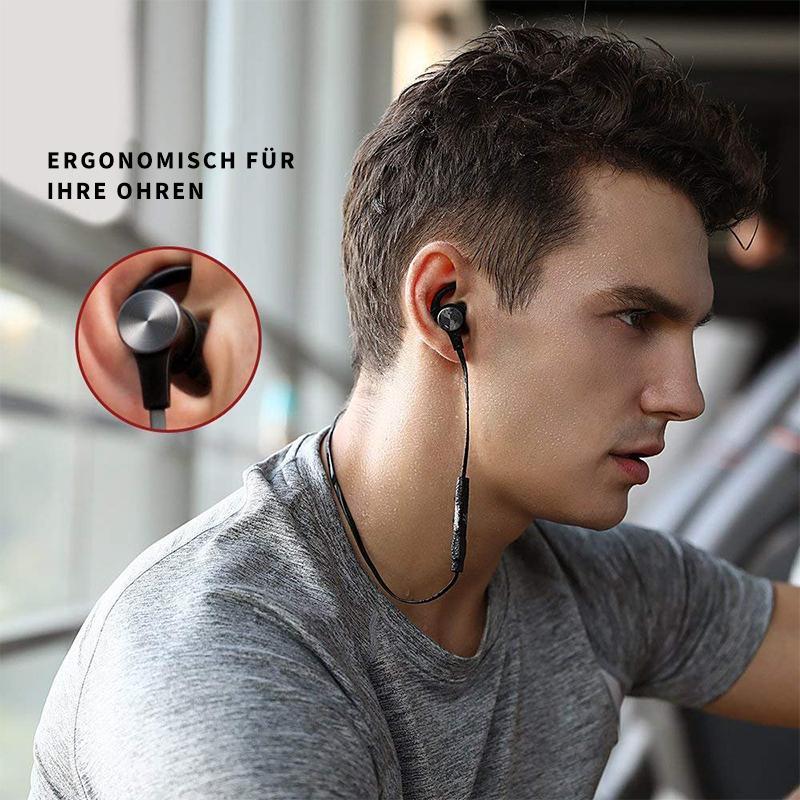 Blaudonau- Bluetooth-Kopfhörer, Stereo-In-Ear-Ohrhörer, sicherer Sitz für Sport, Fitnessstudio, Reisen (wasserdicht, Noise Cancelling Mic)