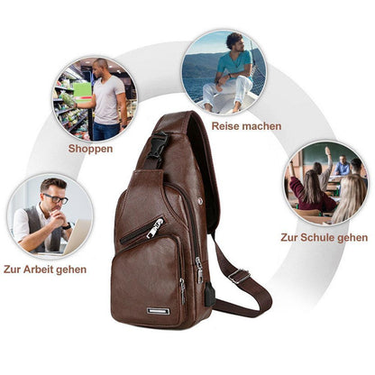 Blaudonau- Schultertasche Crossbodytasche für Herren mit USB-Ladeanschluss