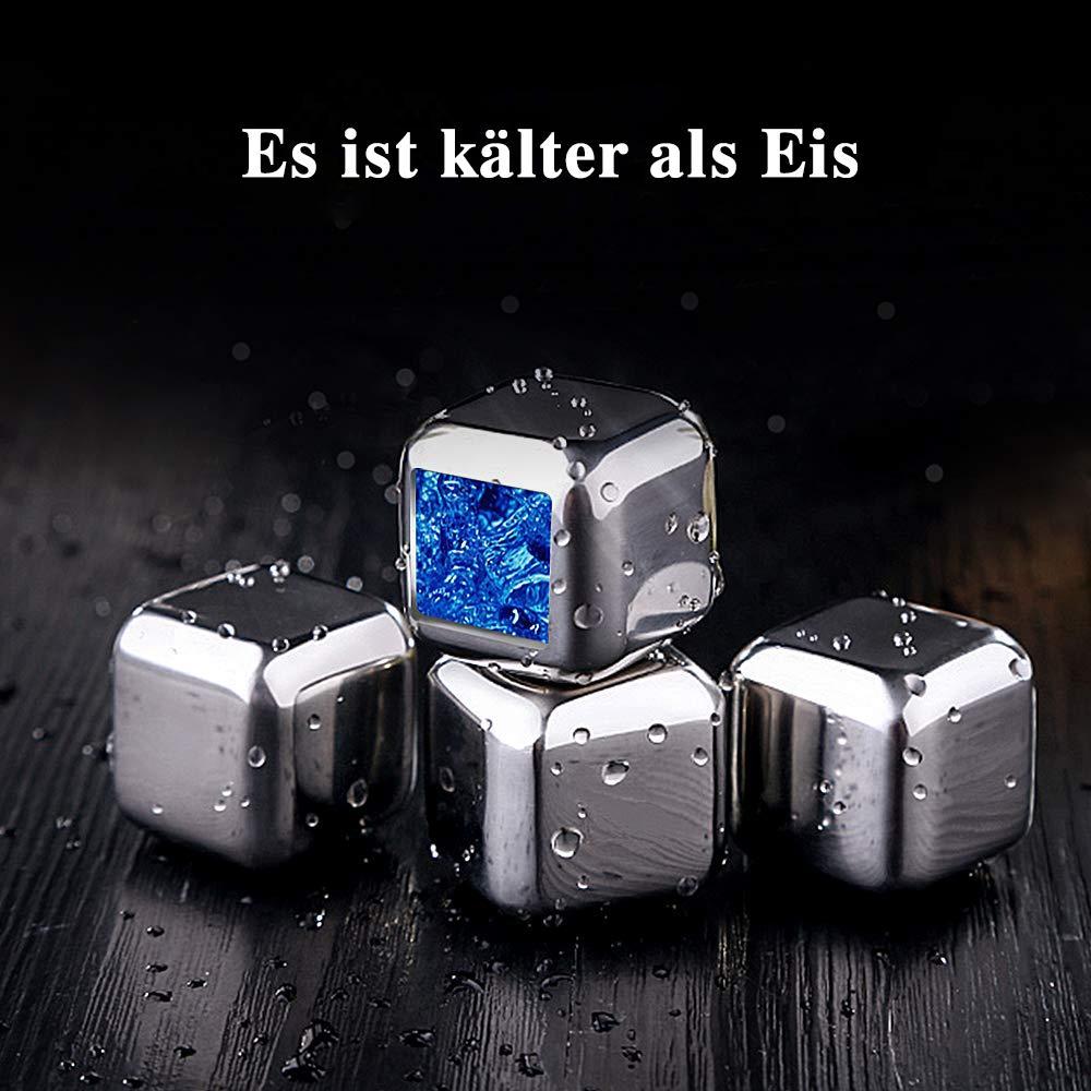 Blaudonau- Edelstahl-Eiswürfel mit Zangen 4 Blöcke