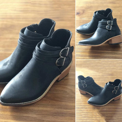 Blaudonau- Damen Retro Stiefel mit verstellbarer Schnalle