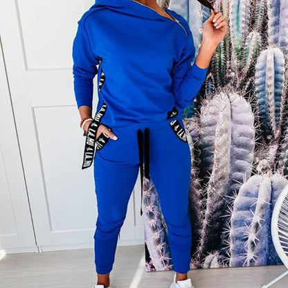 Blaudonau- Reißverschluss Design Kapuzenpullover und Hose Set