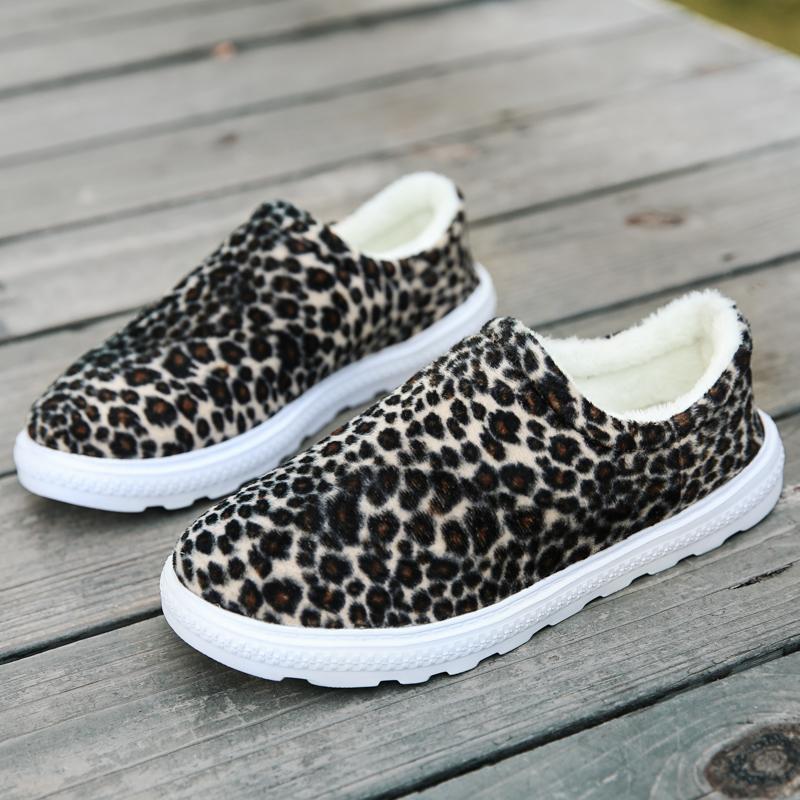 Blaudonau- Unisex Leopard Flache Baumwollschuhe, bequeme Hausschuhe Schwarz