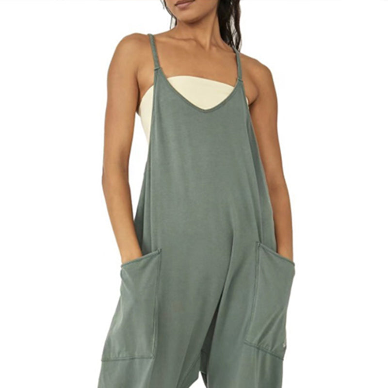 Blaudonau- Solid V-Neck Sling Pocket Jumpsuit