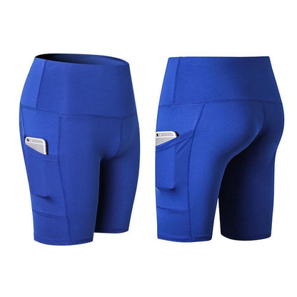 Blaudonau- Hohe Taille Laufen Yoga Shorts Blau