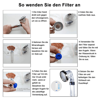 Blaudonau- Premium Duschkopf Handbrause mit Ionenfilter wassersparend mit verstellbaren Wasserdruck