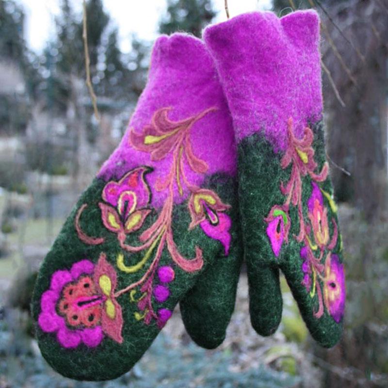 Blaudonau- Weihnachten Blumenstick- Handschuhe Gelb