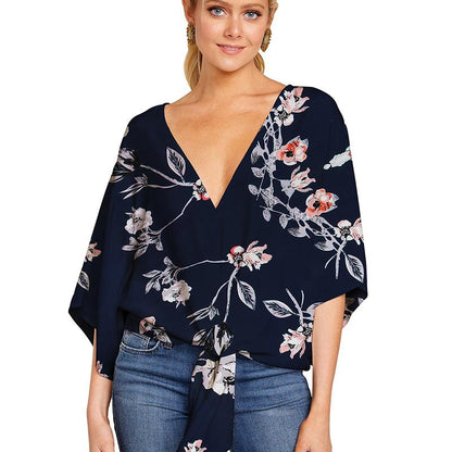 Blaudonau- Lässige Blumenbluse für Damen