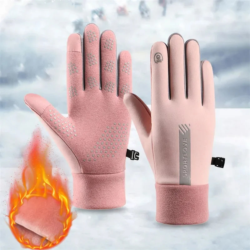 Blaudonau- Wasserdichte Finger-Touchscreen-Handschuhe, rutschfest und kältebeständig Pink (Damen)