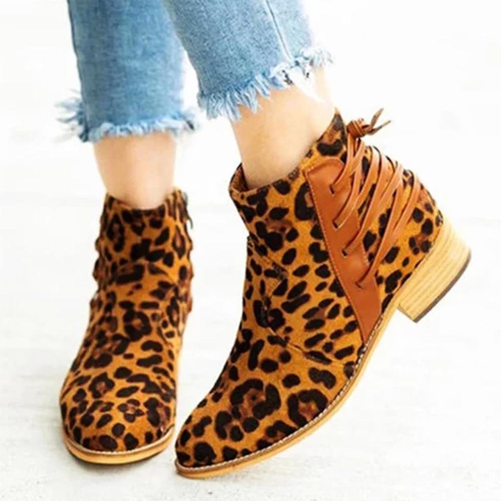 Blaudonau- Damen Modischer Stiefel mit Seitlichem Reißverschluss Leopard