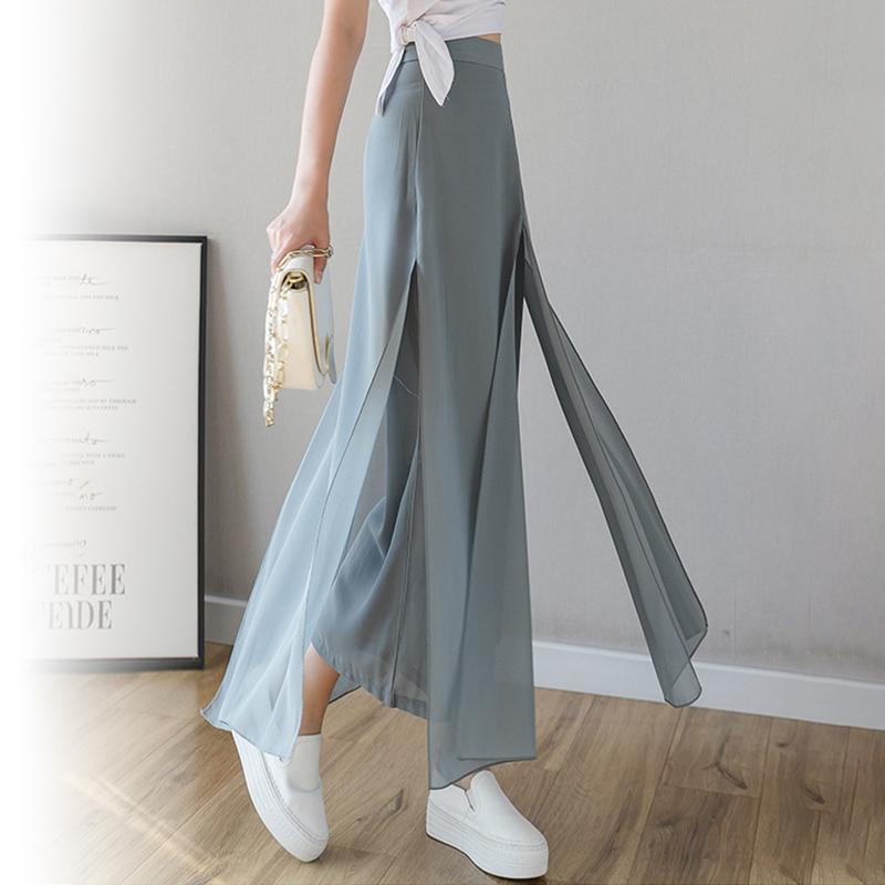 Blaudonau- Chiffon Eisseide Hose mit weitem Bein Blau