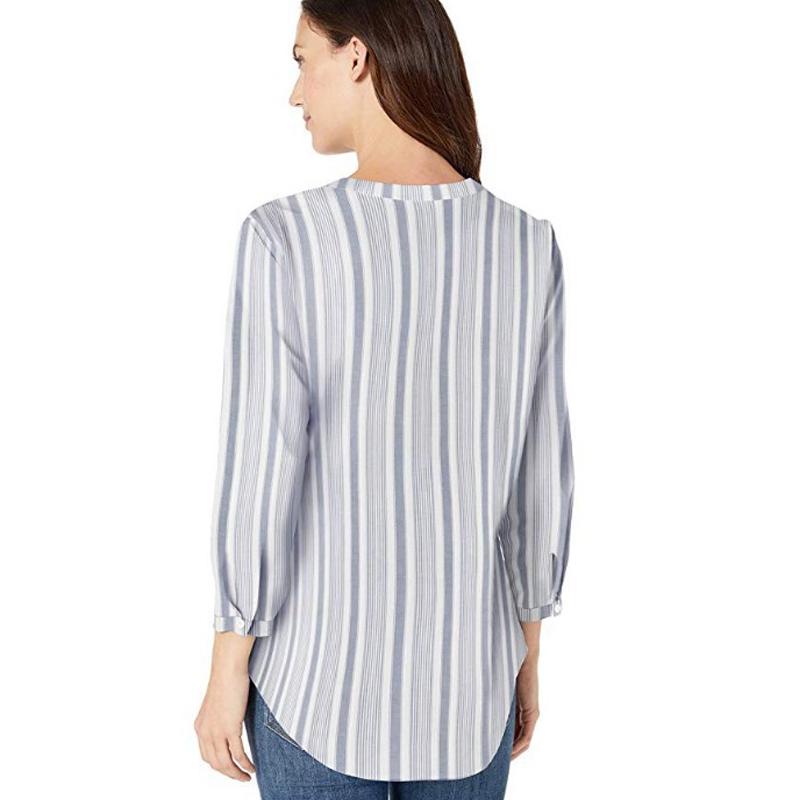 Blaudonau- Langarm-Baumwoll-Popover-Shirt Für Damen