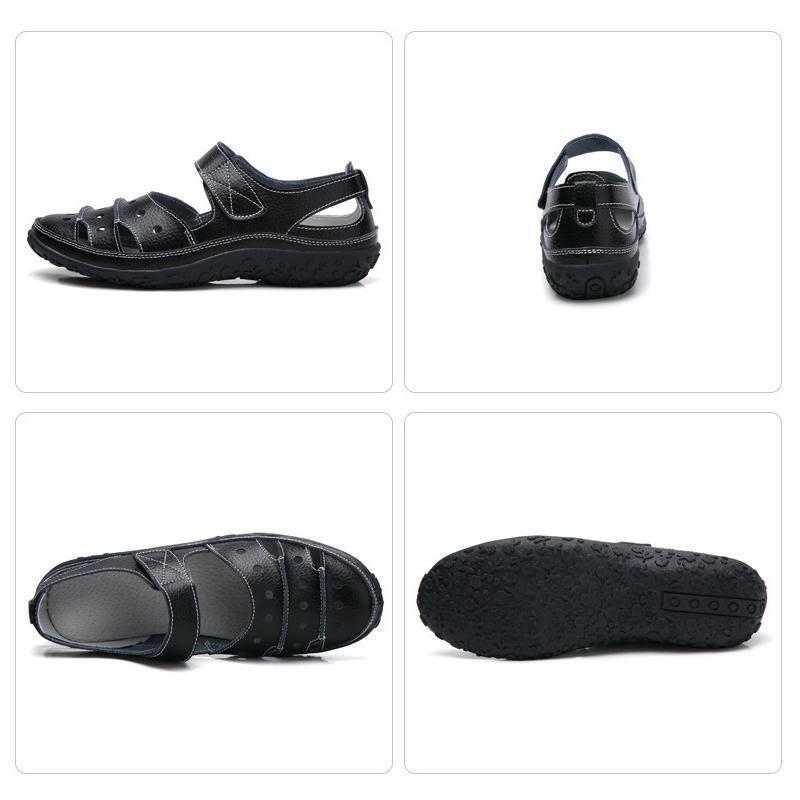 Blaudonau- Damen Lässige LederSandalen Hohl Flache Schuhe