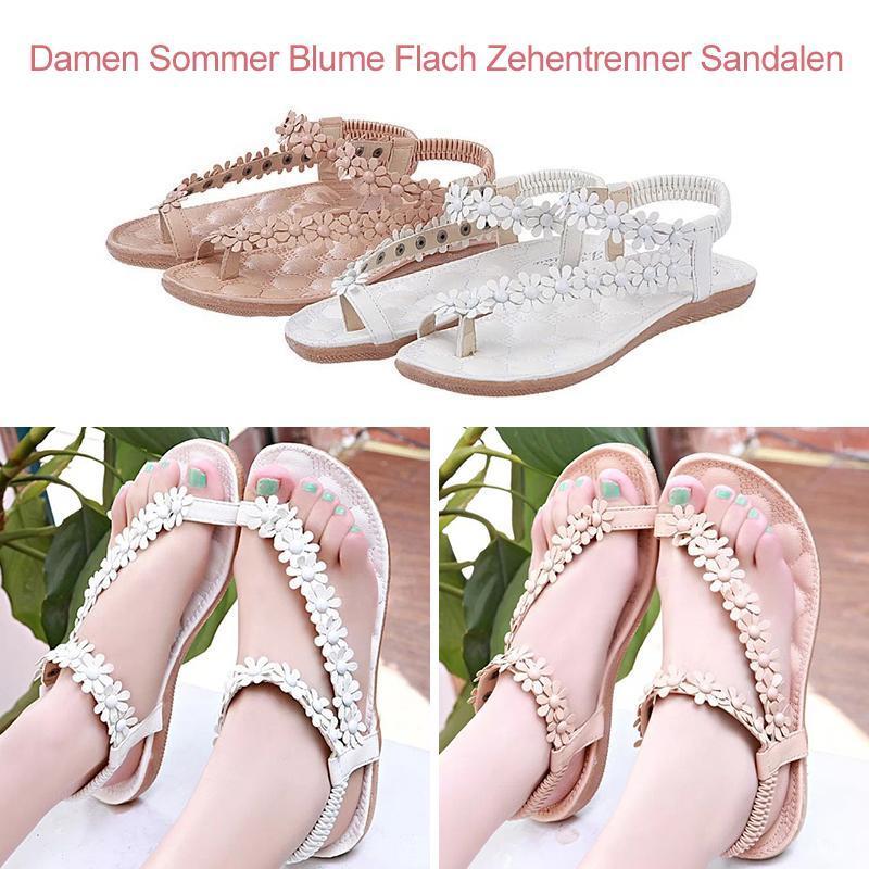 Blaudonau- Damen Sommer Blume Flach Zehentrenner Sandalen