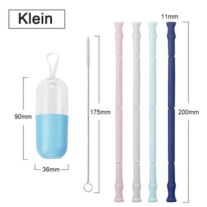 Blaudonau- Faltbarer Silikagel Trinkhalm, 4 PCS Groß