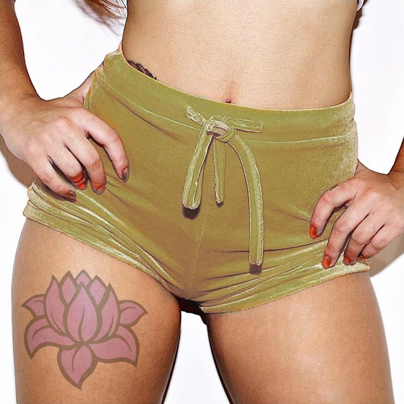 Blaudonau- Damen Samt Shorts mit hoher Taille Gelb