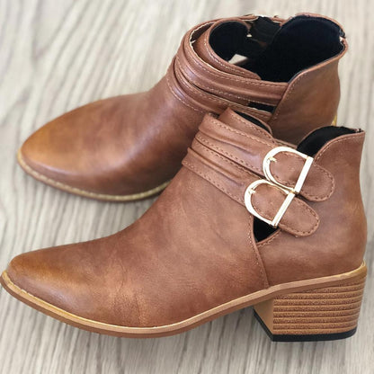 Blaudonau- Damen Retro Stiefel mit verstellbarer Schnalle