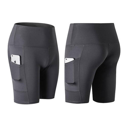 Blaudonau- Hohe Taille Laufen Yoga Shorts Dunkelgrau