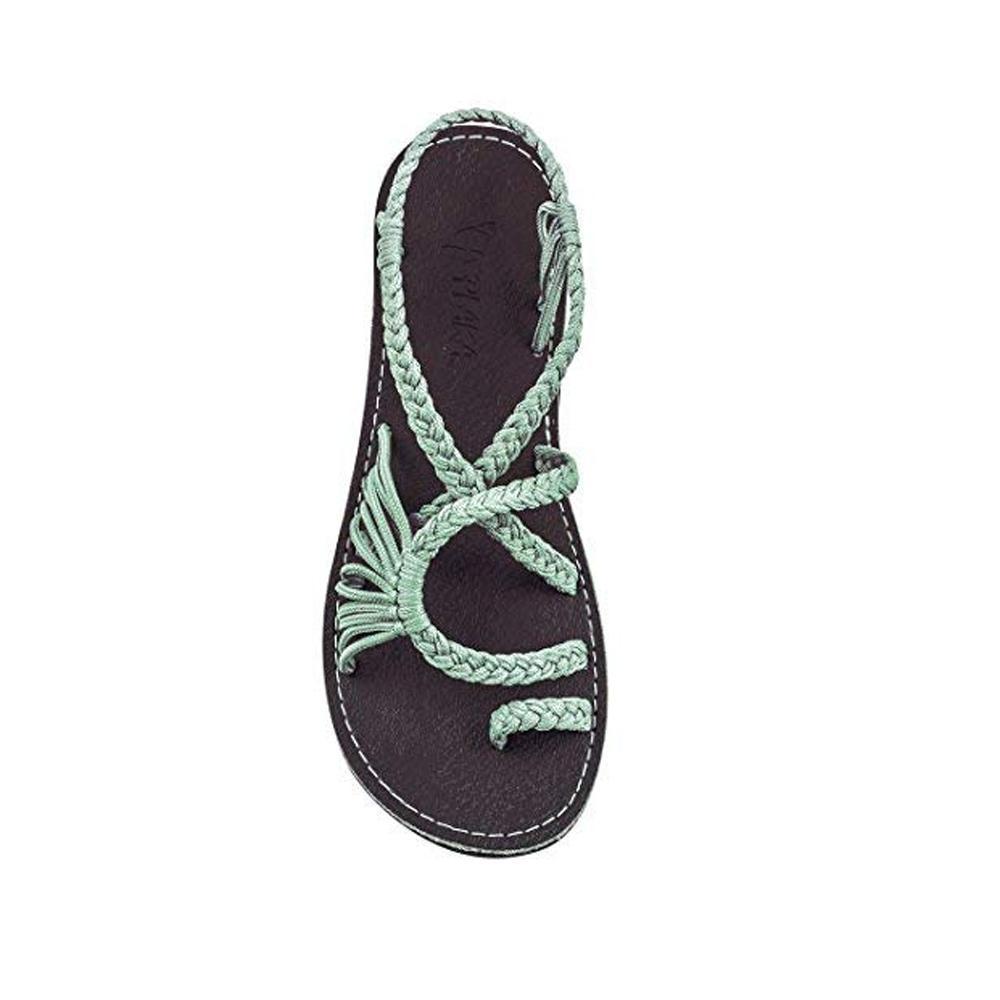 Blaudonau- Flip Flops Kreuzband Geflochtene Sandalen Grün-weiß