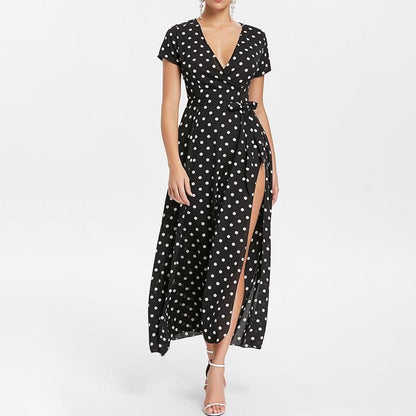 Blaudonau- Gürtel Polka Dot Maxi Kleid