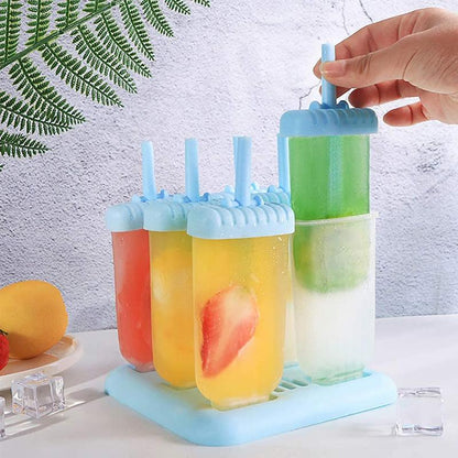 Blaudonau- Wiederverwendbare 6 Zellen DIY Frozen Ice Cream Pop Lolly Formen