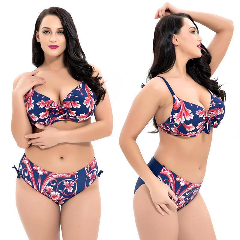 Blaudonau- Großer bedruckter Bikini mit hoher Taille Rosa