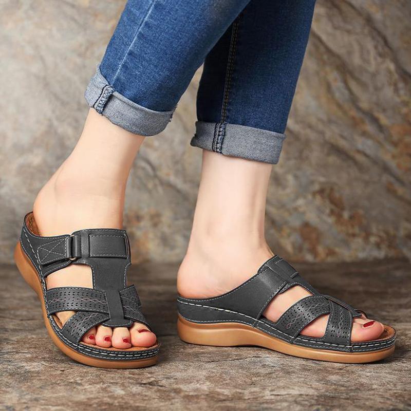 Blaudonau- Damen Sommer offenen Zehen Sandalen schwarz