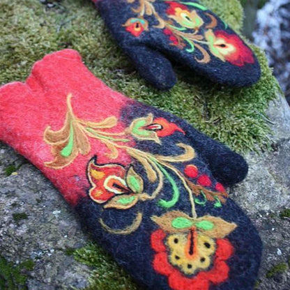 Blaudonau- Weihnachten Blumenstick- Handschuhe Lila