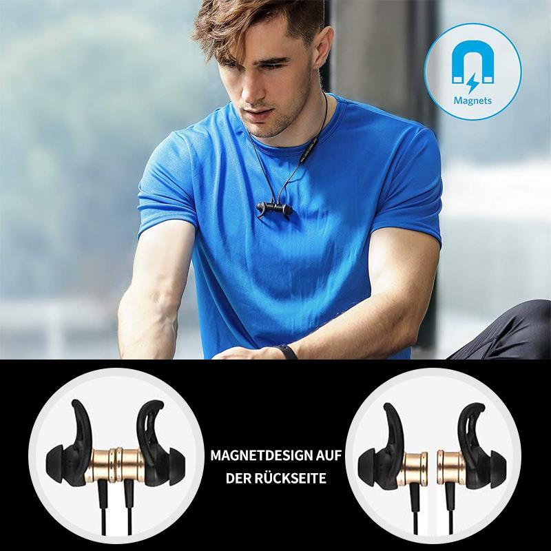 Blaudonau- Bluetooth-Kopfhörer, Stereo-In-Ear-Ohrhörer, sicherer Sitz für Sport, Fitnessstudio, Reisen (wasserdicht, Noise Cancelling Mic)