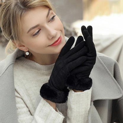 Blaudonau- Warme Touchscreen-Handschuhe aus Kunstpelz Schwarz