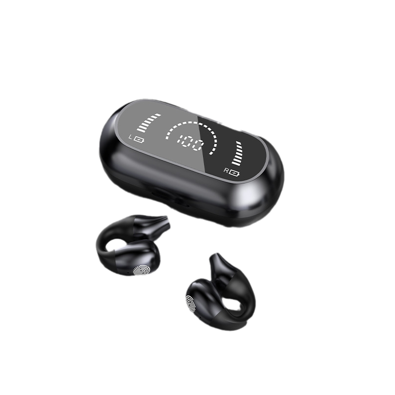 Blaudonau- Drahtloses Ohrclip-Bluetooth-Headset Schwarz Mit Bildschirm