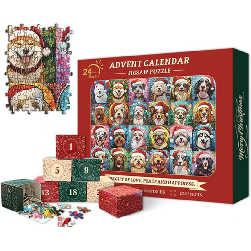 Blaudonau- Frohe Weihnachten Hunde Adventskalender Puzzle