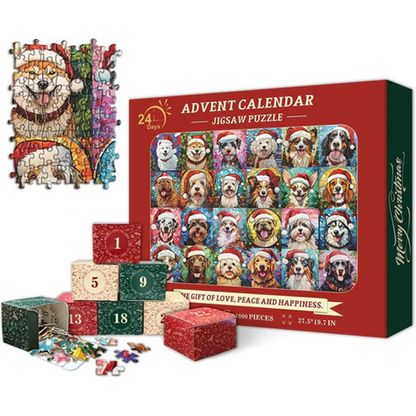 Blaudonau- Frohe Weihnachten Hunde Adventskalender Puzzle