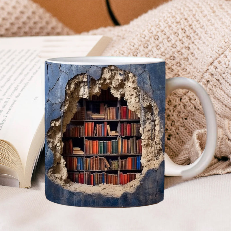 Blaudonau- 3D-Bücherregal-Tasse