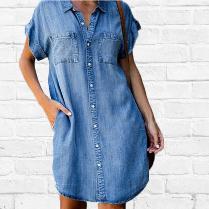 Blaudonau- Lässiges Kurzarm Denim Kleid