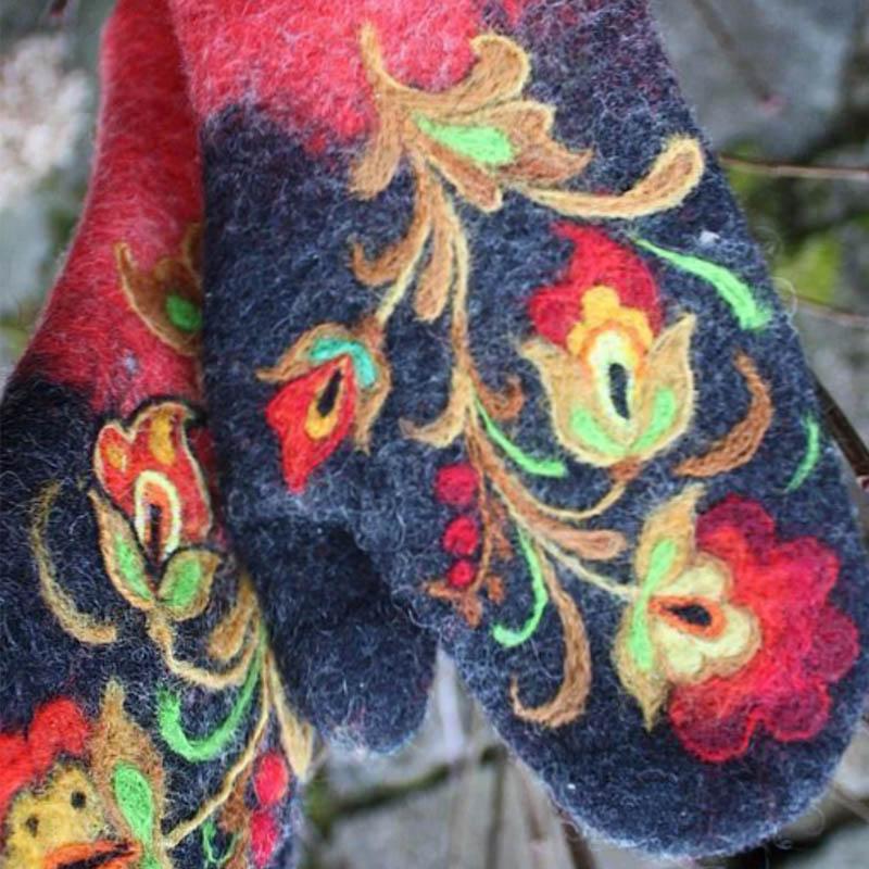 Blaudonau- Weihnachten Blumenstick- Handschuhe