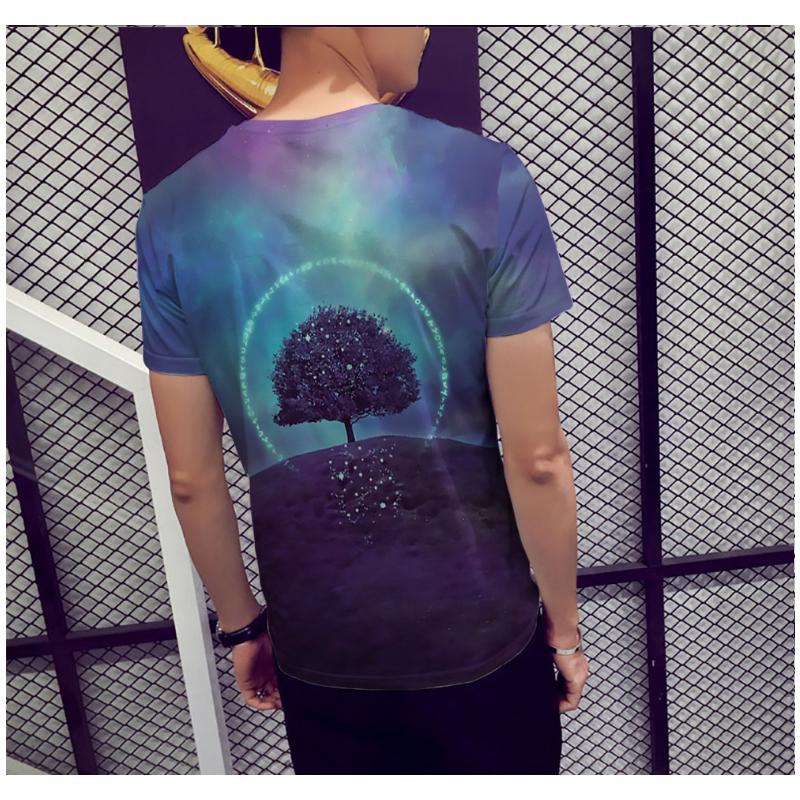 Blaudonau- 3D Druck Landschaftsbaum Kurzärmeliges T-shirt für Männer