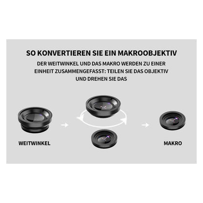 Blaudonau- Universal 3-in-1-Weitwinkel-Makro-Fischaugen-Objektivset mit Clip-Fischauge