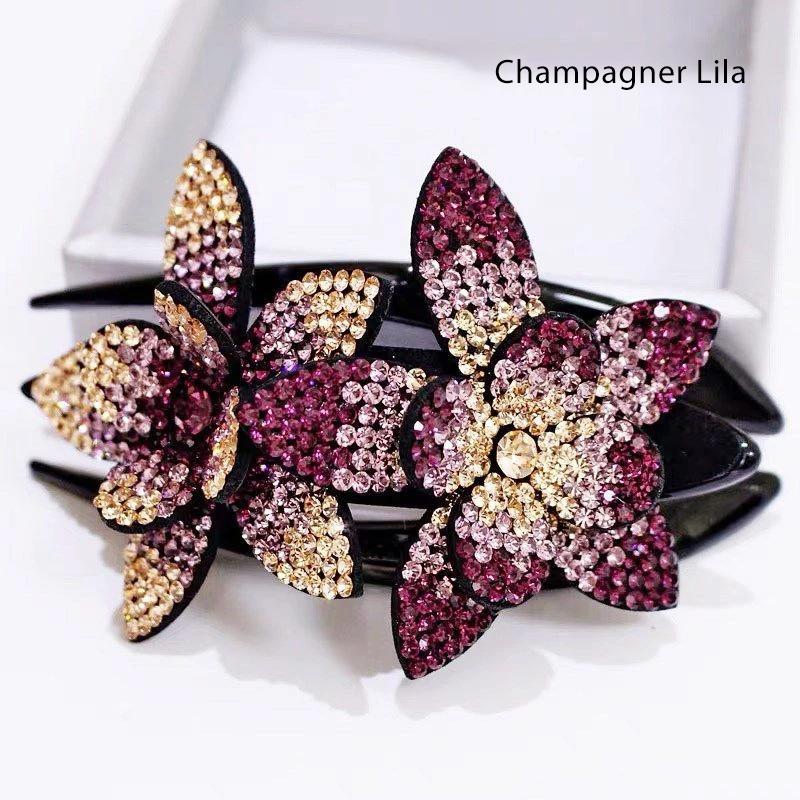 Blaudonau- Strass Doppelblume Haarspange Champagner Lila